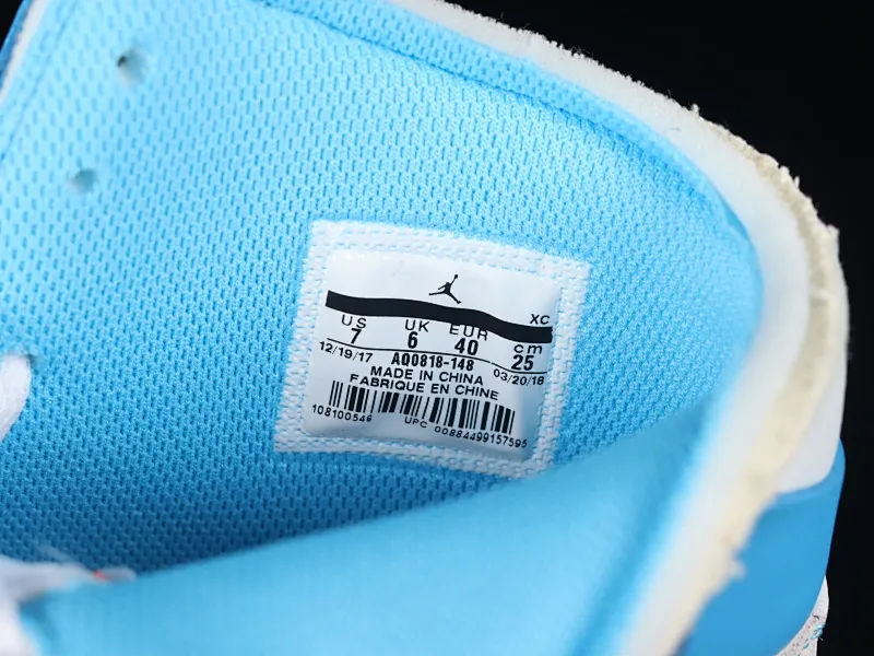 All categories Air Jordan Jordan series basketball shoes Air Jordan 1 High L version Off White x Air Jordan OW AJ1 Joe 1 joint North Carolina blue high-top basketball shoes AQ0818-148